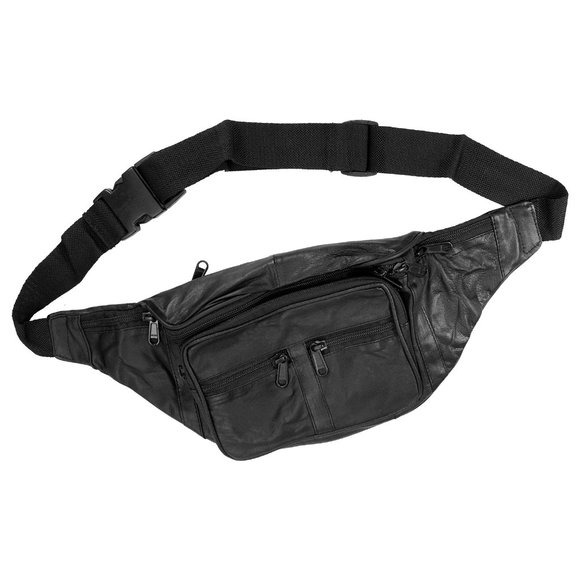 Leather Fanny Pack Waist Bag Travel Belt Bag for Men/Women, Black - Picture 1 of 10